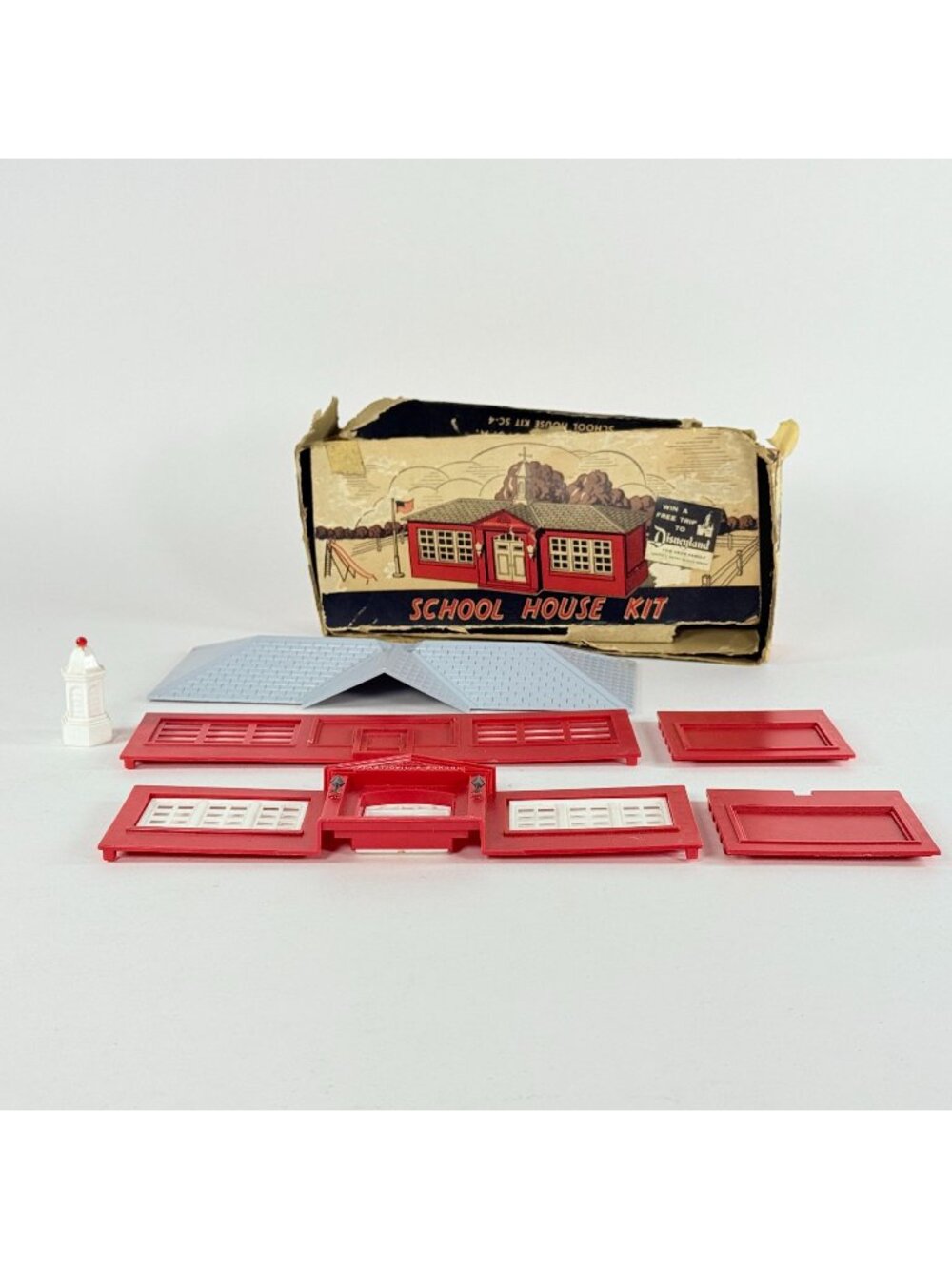 Plasticville Schoolhouse Kit SC-4 O Gauge Vintage Red White Gray Plastic